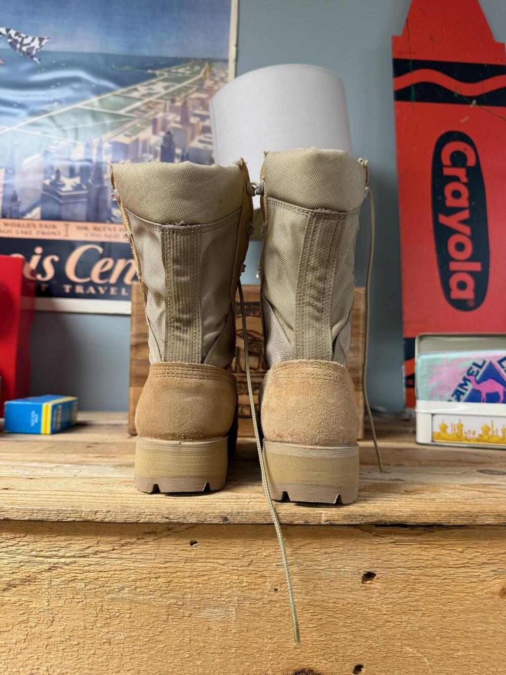Combat Boots Womens Size 6.5 Beige Suede Vibram Sole Military Lace Up Mid Calf - Picture 3 of 16